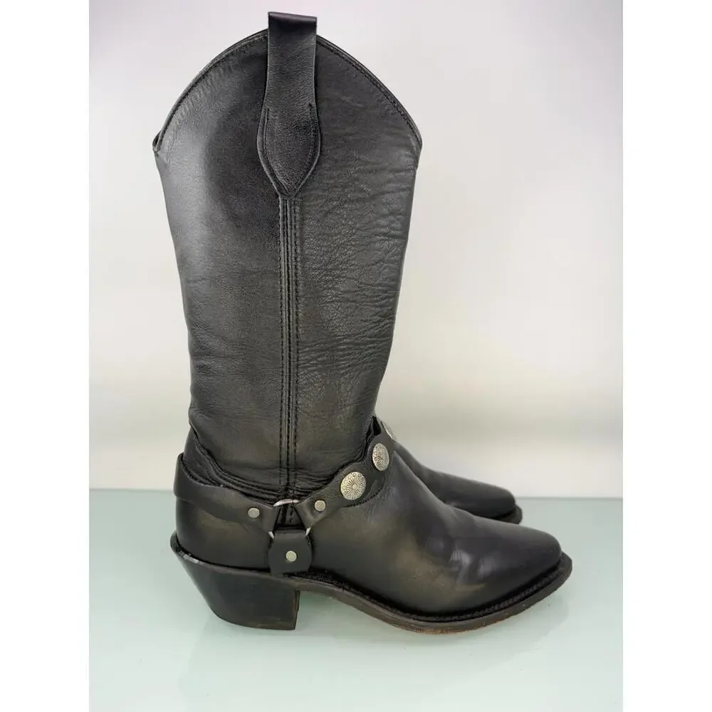 Abilene Black Leather Harness Concho Western‎ Cowgirl Boots USA 5.5M
